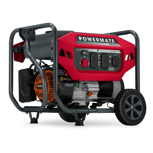 Powermate Portable Generator, Gasoline, 3,600 W Rated, 4,500 W Surge, Recoil Start, 120V AC, 30 A P0081200
